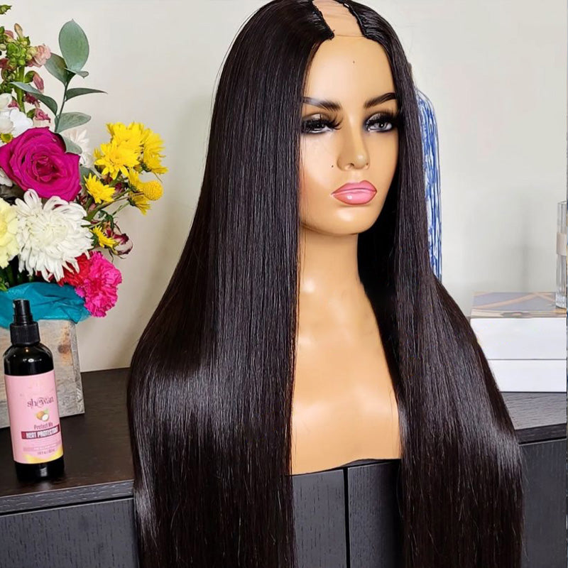 Haute Crown & Co. 250% Density Glueless U Part Wig Silk Straight Wig 100% Human Hair Wigs For Women