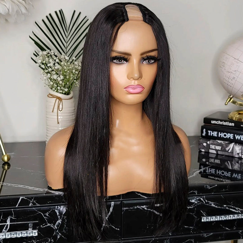 Haute Crown & Co. 250% Density Glueless U Part Wig Silk Straight Wig 100% Human Hair Wigs For Women