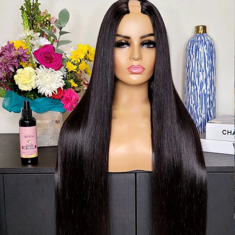 Haute Crown & Co. 250% Density Glueless U Part Wig Silk Straight Wig 100% Human Hair Wigs For Women
